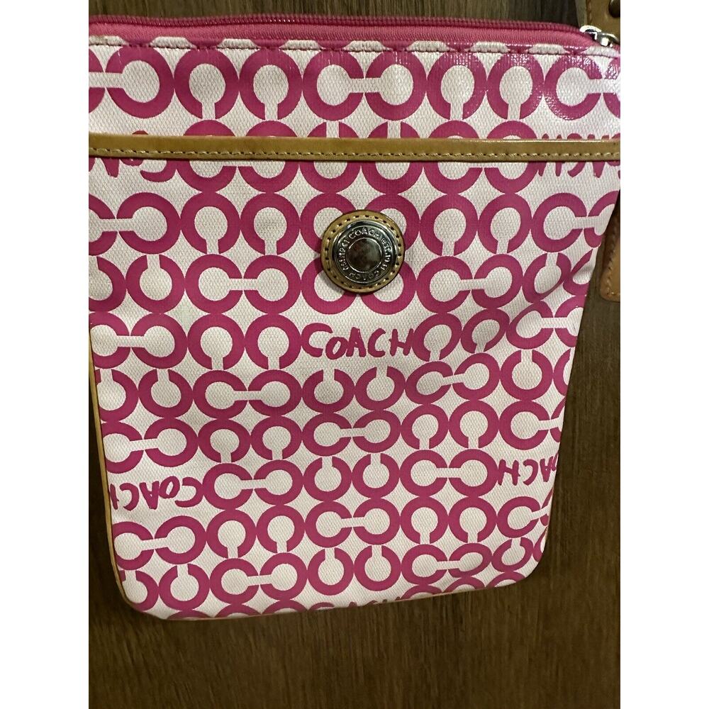 Coach Leah Op Art Pink Leather Coated Canvas Swingpack Handbag 42420 EUC See Pic